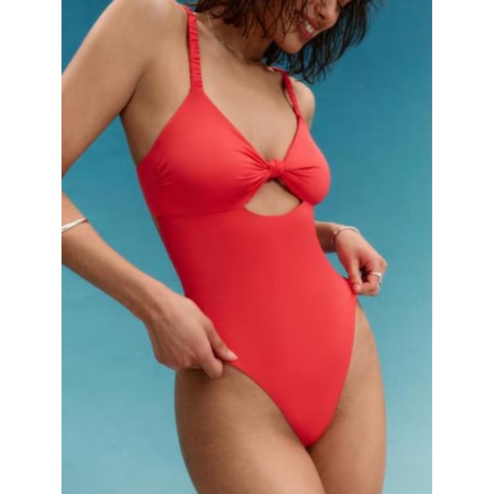 Vitamin A Coral Pink Knot-Front High Leg One-Piece, Size XL, NWT